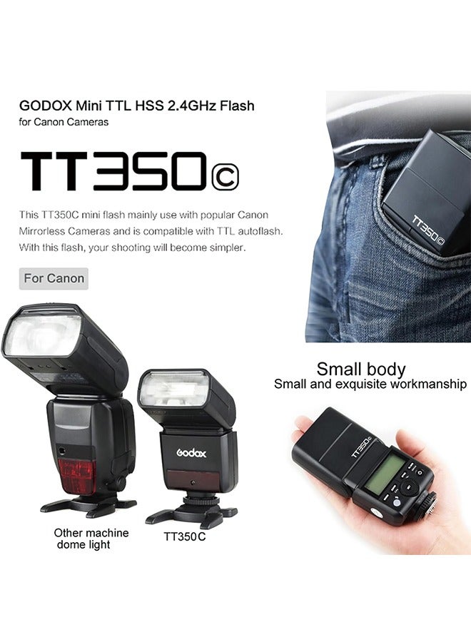 Godox TT350C Flash for Canon Camera, 2.4G Wireless Speedlight Canon GN36 1/8000s HSS Speedlite, Mini Thinklite TTL Camera Flash Compatible for Canon Camera