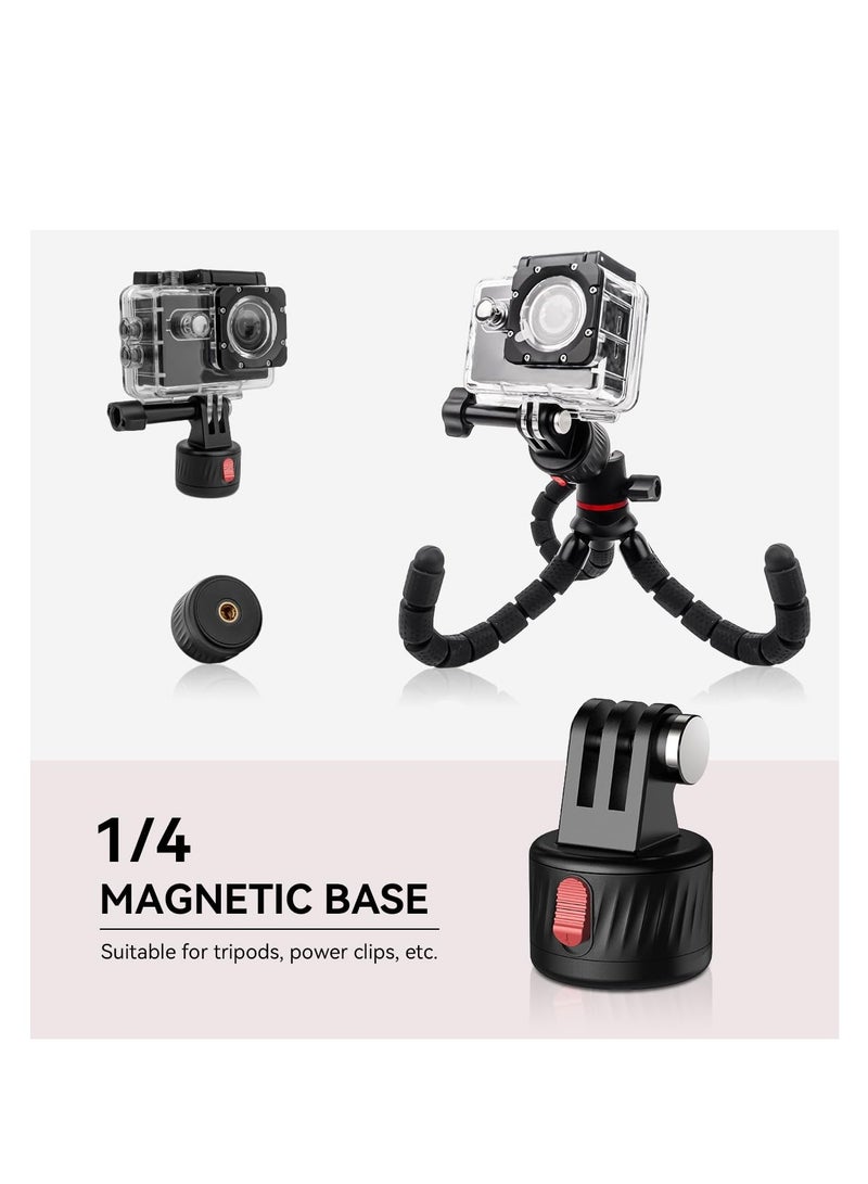 Magnetic Quick Release Adapter for Gopro, 4 in 1 Tripod Mount Accessories, for Bike/Helmet/Clamp Clip Mount/Suction Cup Fit for GoPro Hero 12 11 10 9 8 7 6 5, Black insta360 DJI Action Camera