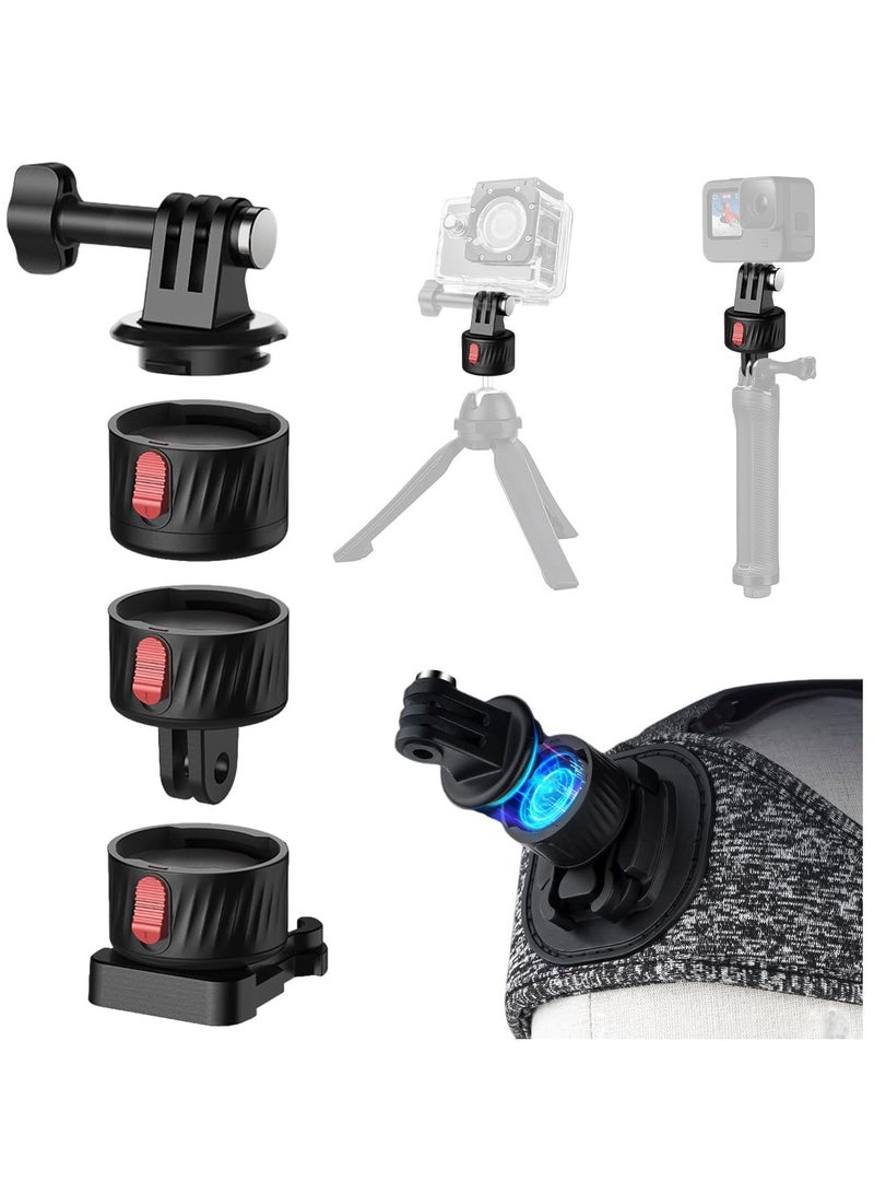 Magnetic Quick Release Adapter for Gopro, 4 in 1 Tripod Mount Accessories, for Bike/Helmet/Clamp Clip Mount/Suction Cup Fit for GoPro Hero 12 11 10 9 8 7 6 5, Black insta360 DJI Action Camera