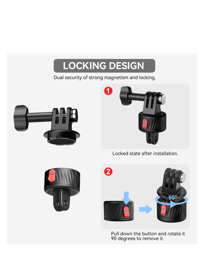 Magnetic Quick Release Adapter for Gopro, 4 in 1 Tripod Mount Accessories, for Bike/Helmet/Clamp Clip Mount/Suction Cup Fit for GoPro Hero 12 11 10 9 8 7 6 5, Black insta360 DJI Action Camera