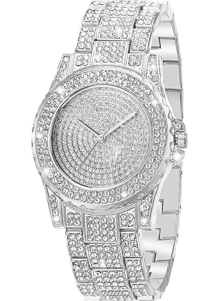 Luxury Ladies Watch Iced Out Watch with Quartz Movement Crystal Rhinestone Diamond Watches for Women Stainless Steel Wristwatch Full Diamonds