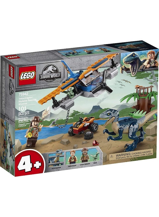 LEGO Jurassic World Velociraptor: Biplane Rescue Mission 75942, Dinosaur Toy for Preschool Kids, Featuring a Buildable Plane Toy, Posable Velociraptor, and Baby Raptor Delta, New 2020 (101 Pieces)