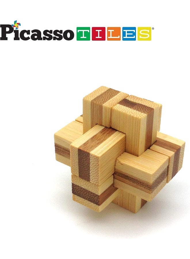 PicassoTiles PTP08 8 Styles Wooden Burr Cube, Ball and Barrels Logic Puzzle Brain Teaser & Intellectual 3D Assembling Toy Set for Kids & Adults