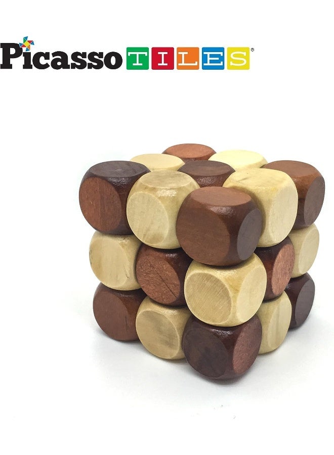 PicassoTiles PTP08 8 Styles Wooden Burr Cube, Ball and Barrels Logic Puzzle Brain Teaser & Intellectual 3D Assembling Toy Set for Kids & Adults