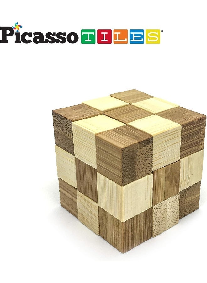 PicassoTiles PTP08 8 Styles Wooden Burr Cube, Ball and Barrels Logic Puzzle Brain Teaser & Intellectual 3D Assembling Toy Set for Kids & Adults