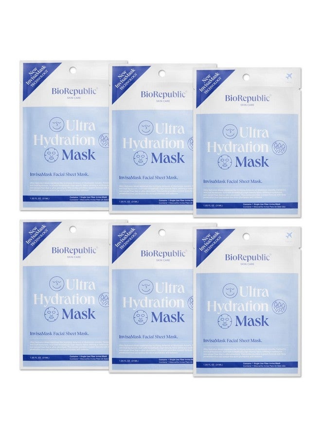Biorepublic Ultra Hydration Invisamask For Face With B5 Pentavitin Dual Hyaluronic Acid Brightens & Tightens Pores Sheet Mask Restores Plumpness Pack Of 6
