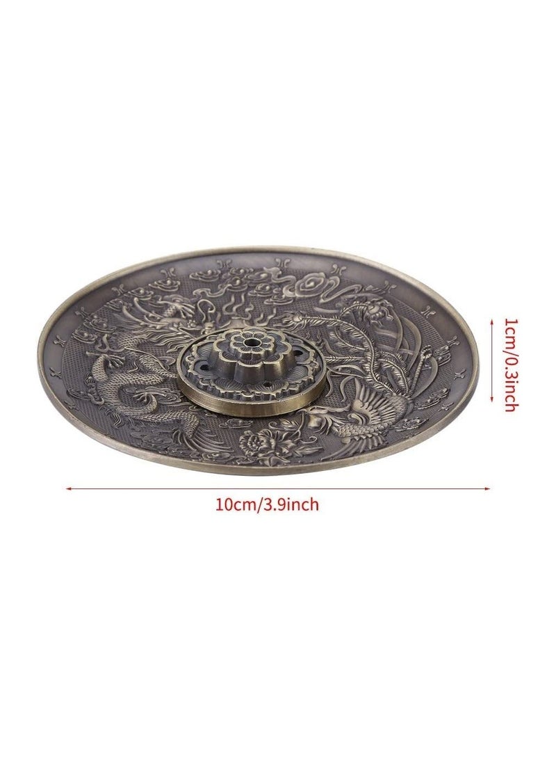 Zinc Alloy Incense Stick Burner Holder Chinese Dragon Pattern Censer Plate Buddhism Censer Incense Plate for BedroomTemple Office Bronze