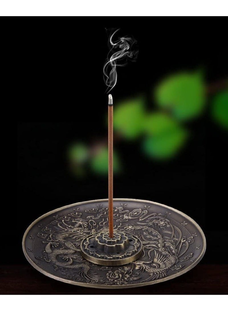 Zinc Alloy Incense Stick Burner Holder Chinese Dragon Pattern Censer Plate Buddhism Censer Incense Plate for BedroomTemple Office Bronze