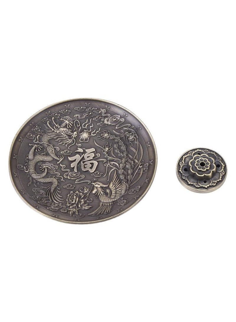 Zinc Alloy Incense Stick Burner Holder Chinese Dragon Pattern Censer Plate Buddhism Censer Incense Plate for BedroomTemple Office Bronze