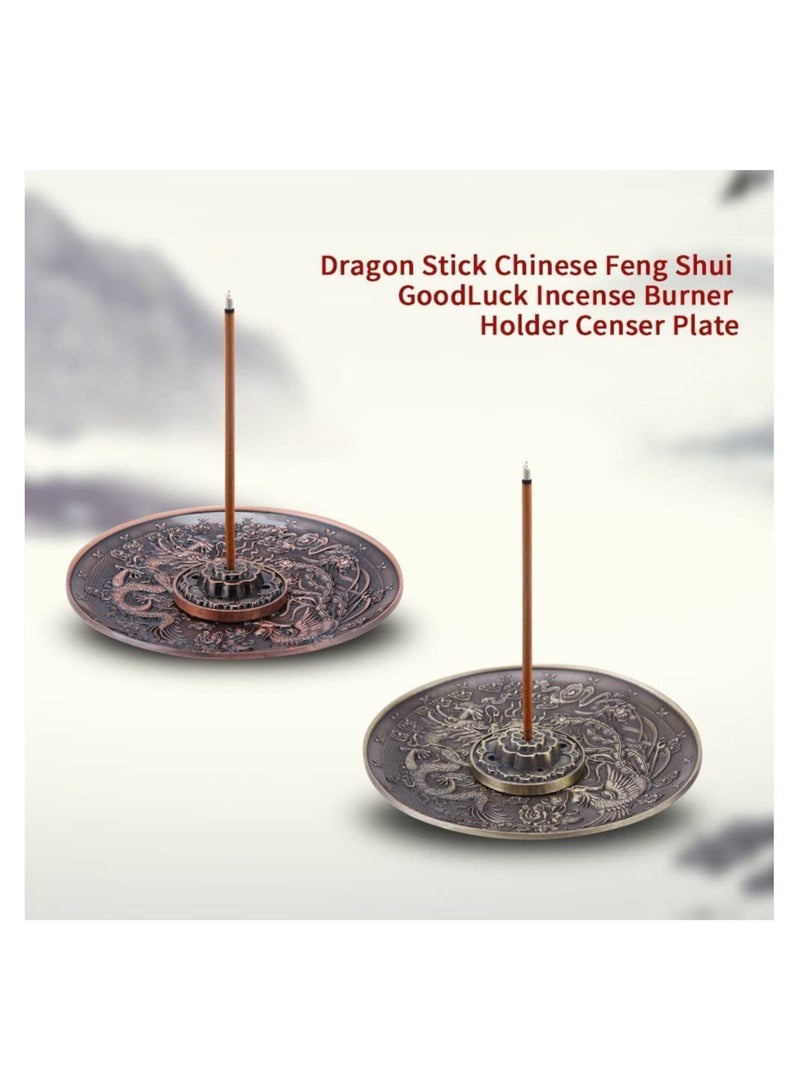 Zinc Alloy Incense Stick Burner Holder Chinese Dragon Pattern Censer Plate Buddhism Censer Incense Plate for BedroomTemple Office Bronze