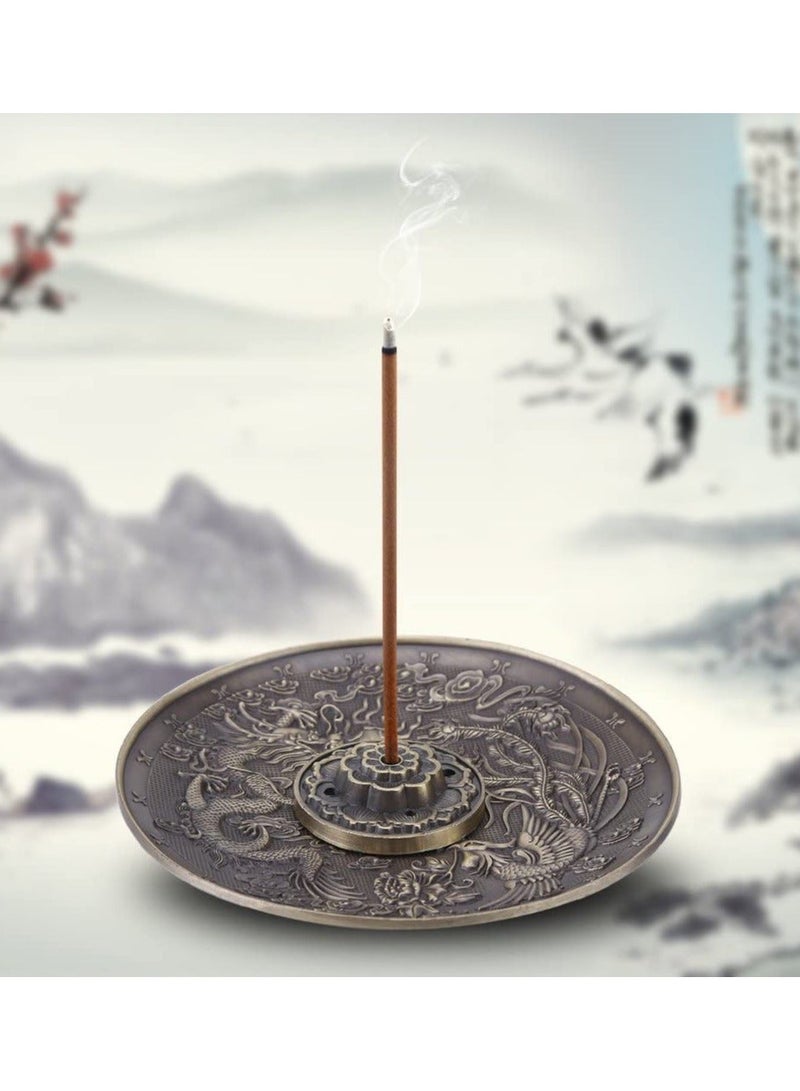 Zinc Alloy Incense Stick Burner Holder Chinese Dragon Pattern Censer Plate Buddhism Censer Incense Plate for BedroomTemple Office Bronze