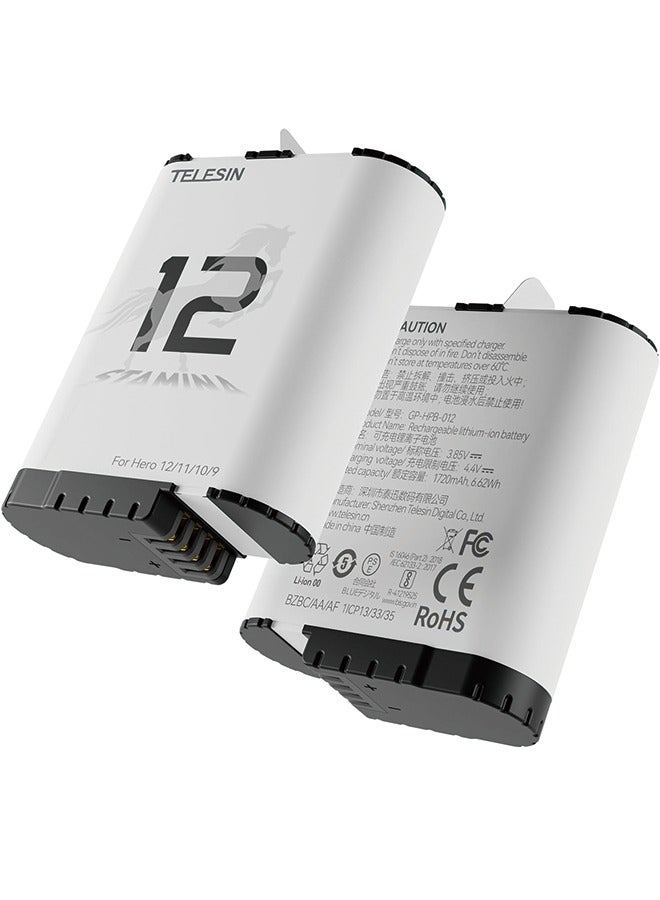 TELESIN Enduro Battery (2-Pack) for GoPro 12 11 10 9, Long Lasting Large Capacity as original Enduro Batteries Support Fast Charge for Go Pro Hero 12 Hero 11 Hero 10 Hero 9 Camera Charger Accessories