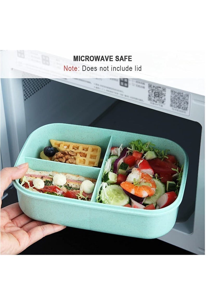 Bento Lunch Boxes, 3 Compartment Bento Box with Fork and Spoon, Leak Proof Bento Box Microwave Safe, Wheat Straw Bento Lunch Containers BPA Free, Bento Box for Kids Adults (Green)