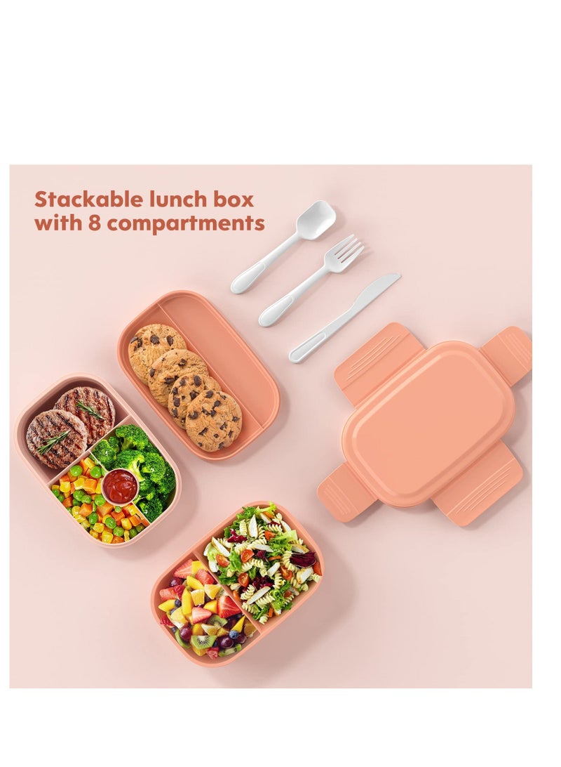 1900ML Lunch Bento Box for Adult Kids Fruit Salad Box 3 Compartment lunch box, PP5 Food Grade Material, Stackable Bento Box Lunch Containers for Leak Proof Microwave and Dishwasher Safe