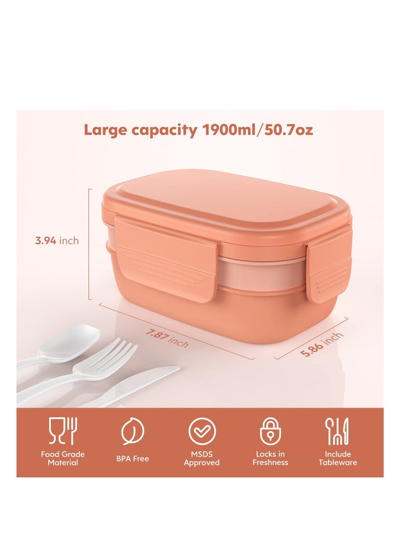 1900ML Lunch Bento Box for Adult Kids Fruit Salad Box 3 Compartment lunch box, PP5 Food Grade Material, Stackable Bento Box Lunch Containers for Leak Proof Microwave and Dishwasher Safe