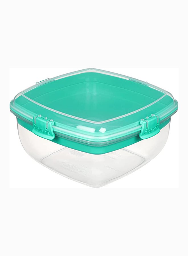 Salad Plus Sandwich 163L ,Stackable & Portable Salad Storage Box, Divided Trays With Easy Locking Clips Its Microwave, Dishwasher Safe & Bpa Free Green Clip