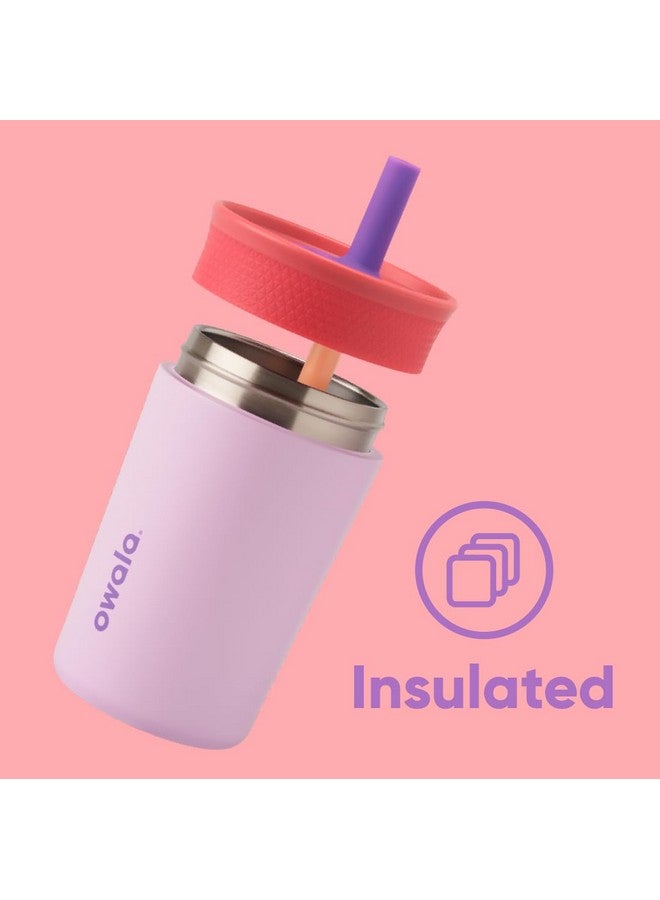 Kids Insulation Stainless Steel Tumbler With Spill Resistant Flexible Straw Easy To Clean Kids Water Bottle Great For Travel Dishwasher Safe 12 Oz Pink And Purple (Lilac Rocket)