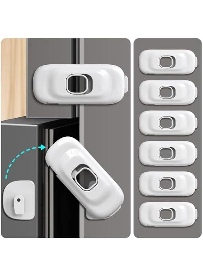 Cabinet Fridge Locks Baby Proofing, 6 PACK Childproof Latches with Adhesive for Drawer Cupboards Closet and Pantry Door, Baby Child Safety Refrigerator Locks with Strong 3M Adhesive Pad, White