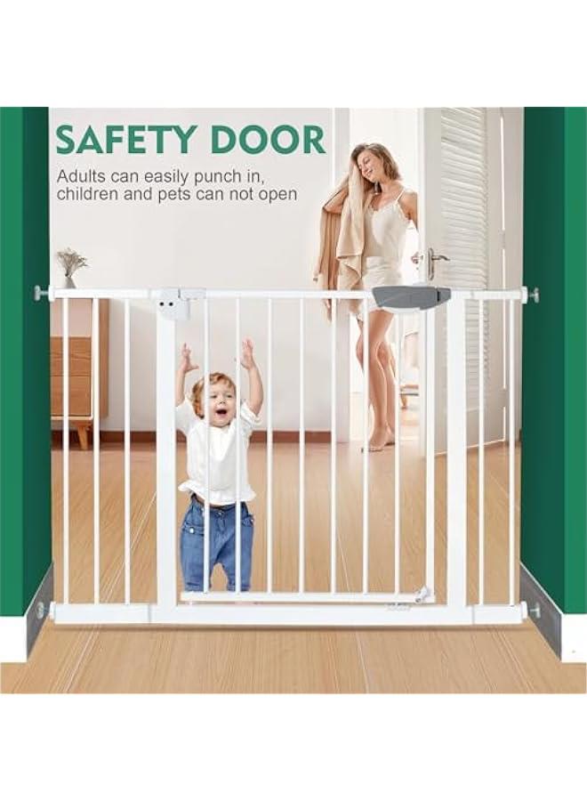 Auto Close Safety Baby Gate, Extra Wide Child Gate with 30 cm Extension Kit Maximum Suitable For 114 cm, Baby Gates for Stairs & Doorways, Easy Install (Safety Railing + 30cm Extension Kit)