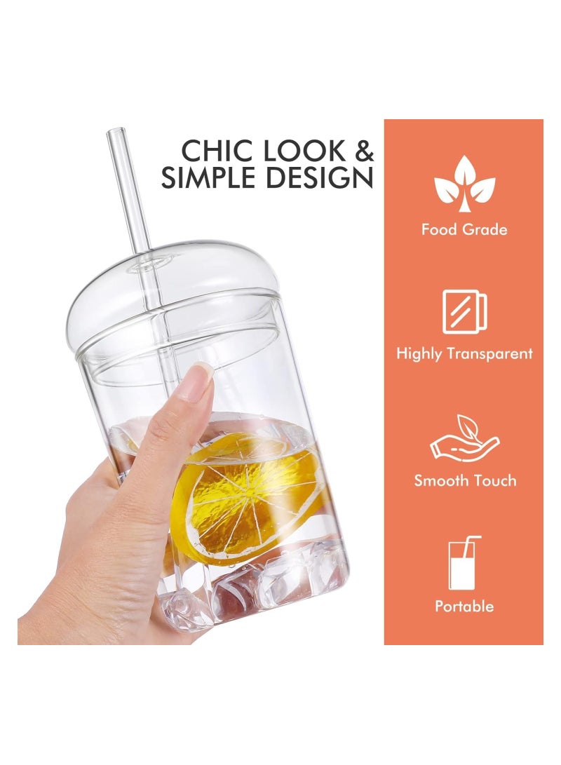 3 PCS Glass Tumbler with Straw and Lid, 16oz Glass Smoothie Cups Heat Resistant Juice Drinking Cup Clear Coffee Cup Large Water Mug for Home Outdoor Travel