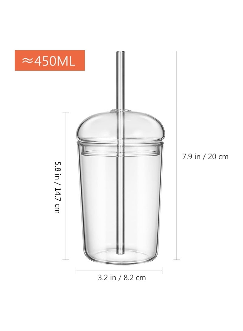 3 PCS Glass Tumbler with Straw and Lid, 16oz Glass Smoothie Cups Heat Resistant Juice Drinking Cup Clear Coffee Cup Large Water Mug for Home Outdoor Travel