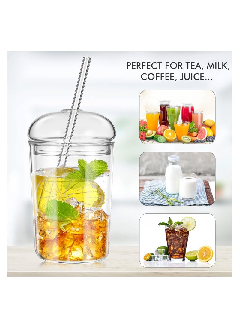 3 PCS Glass Tumbler with Straw and Lid, 16oz Glass Smoothie Cups Heat Resistant Juice Drinking Cup Clear Coffee Cup Large Water Mug for Home Outdoor Travel