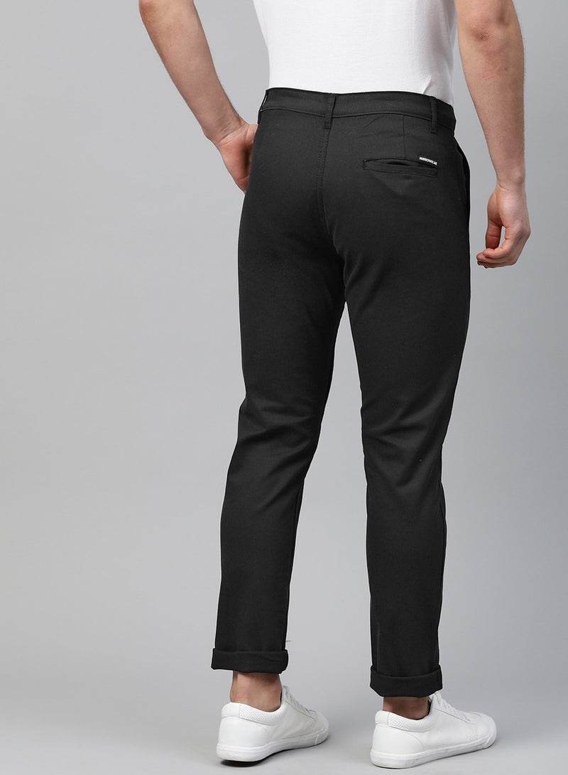 Men Black Slim Fit Solid Chinos