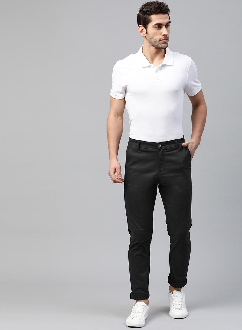 Men Black Slim Fit Solid Chinos