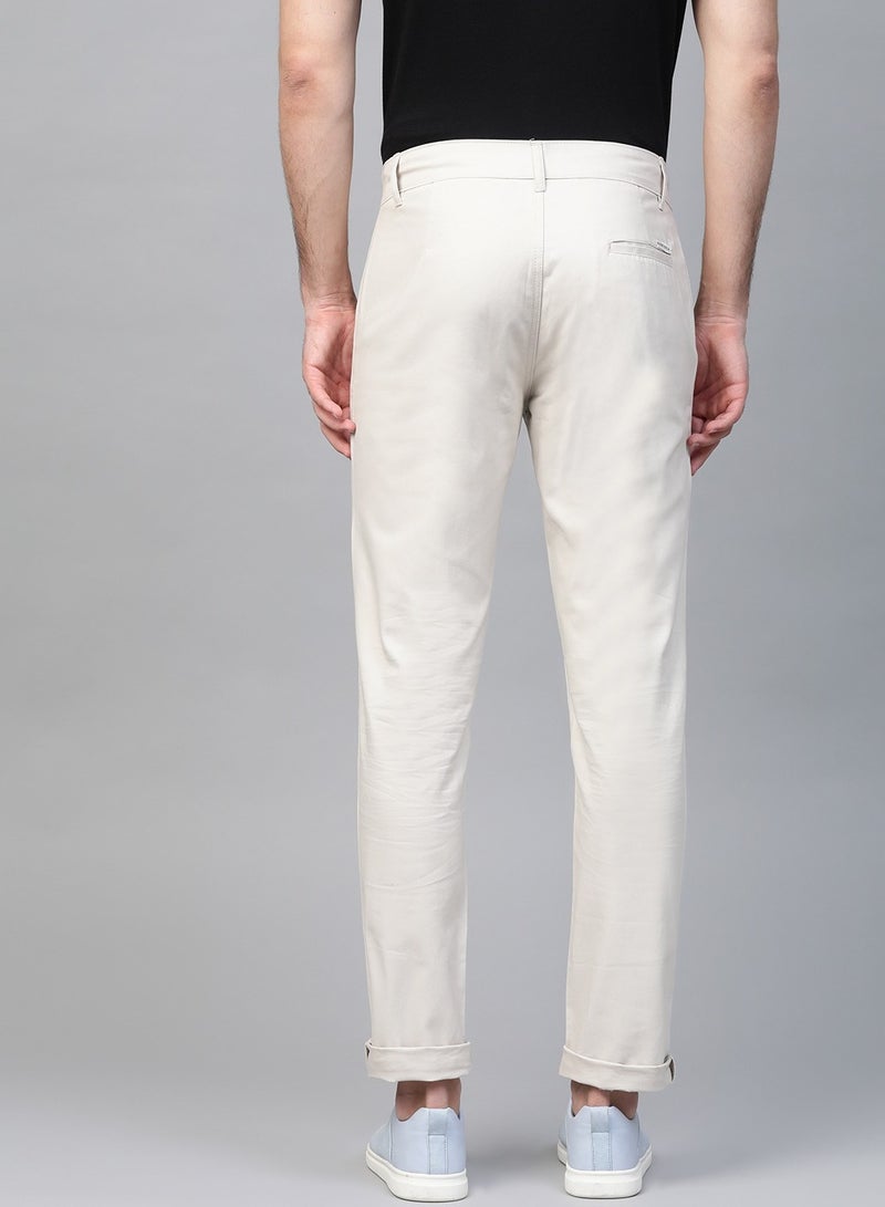 Men Off-White Slim Fit Solid Chinos