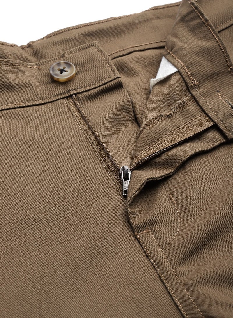 Men Khaki Slim Fit Cargos Trousers