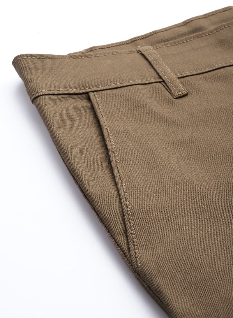 Men Khaki Slim Fit Cargos Trousers