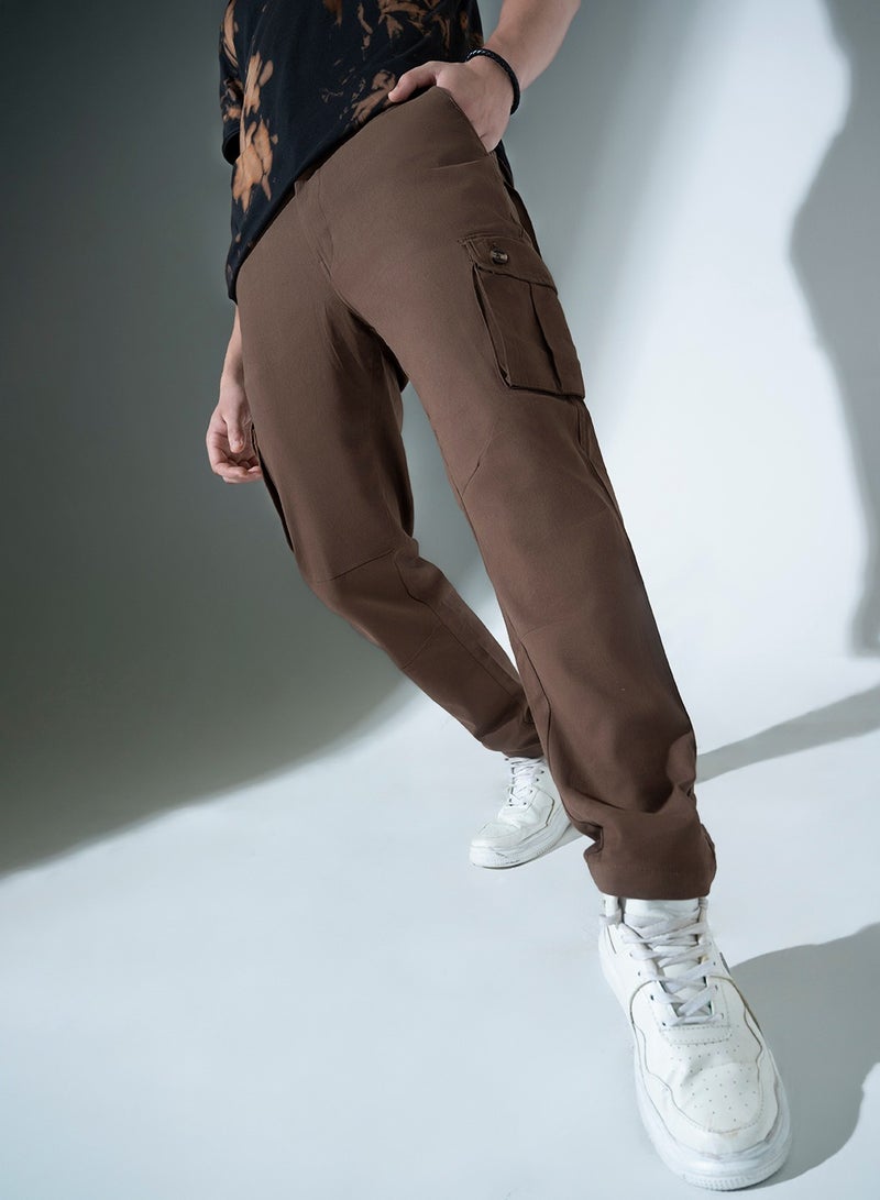 Men Brown Slim Fit Cotton Cargo Trousers