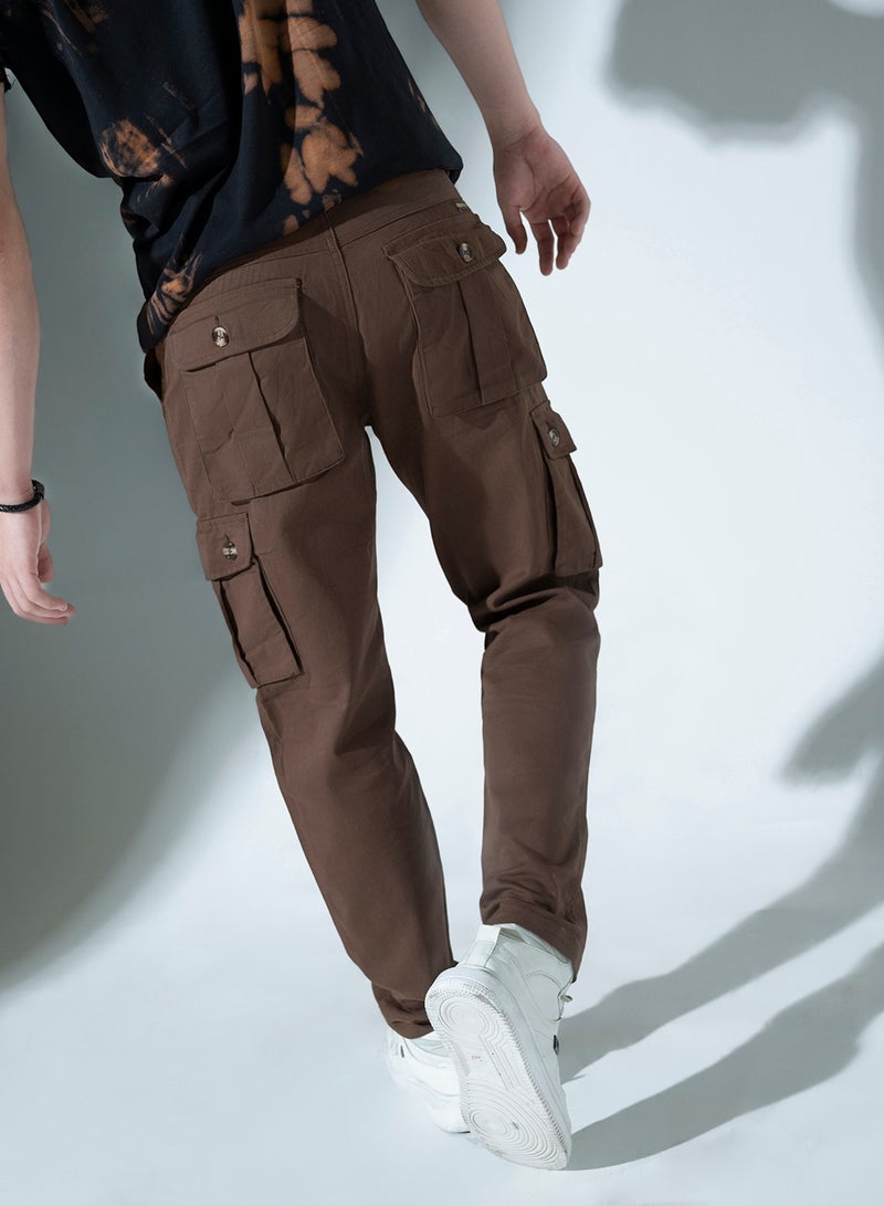 Men Brown Slim Fit Cotton Cargo Trousers