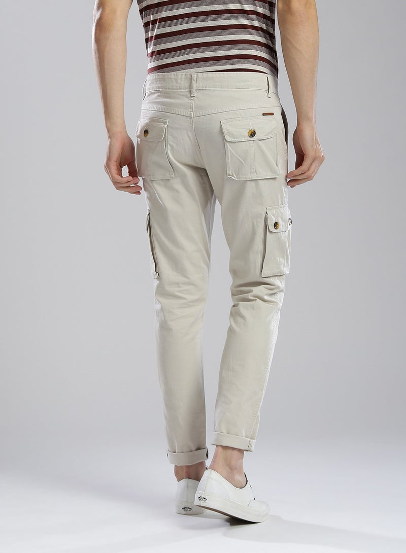 Men Grey Slim Fit Cotton Cargo Trousers