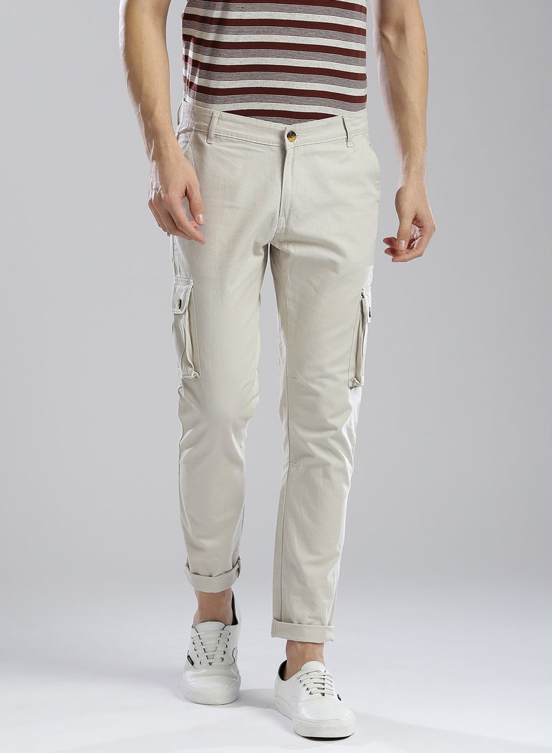 Men Grey Slim Fit Cotton Cargo Trousers