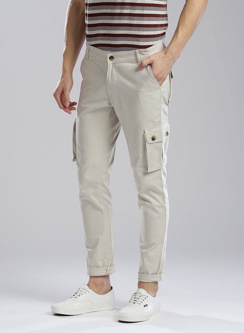 Men Grey Slim Fit Cotton Cargo Trousers
