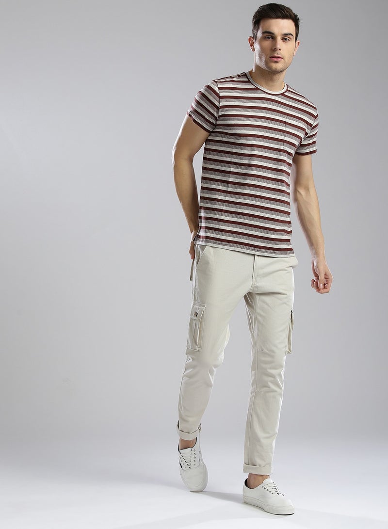 Men Grey Slim Fit Cotton Cargo Trousers