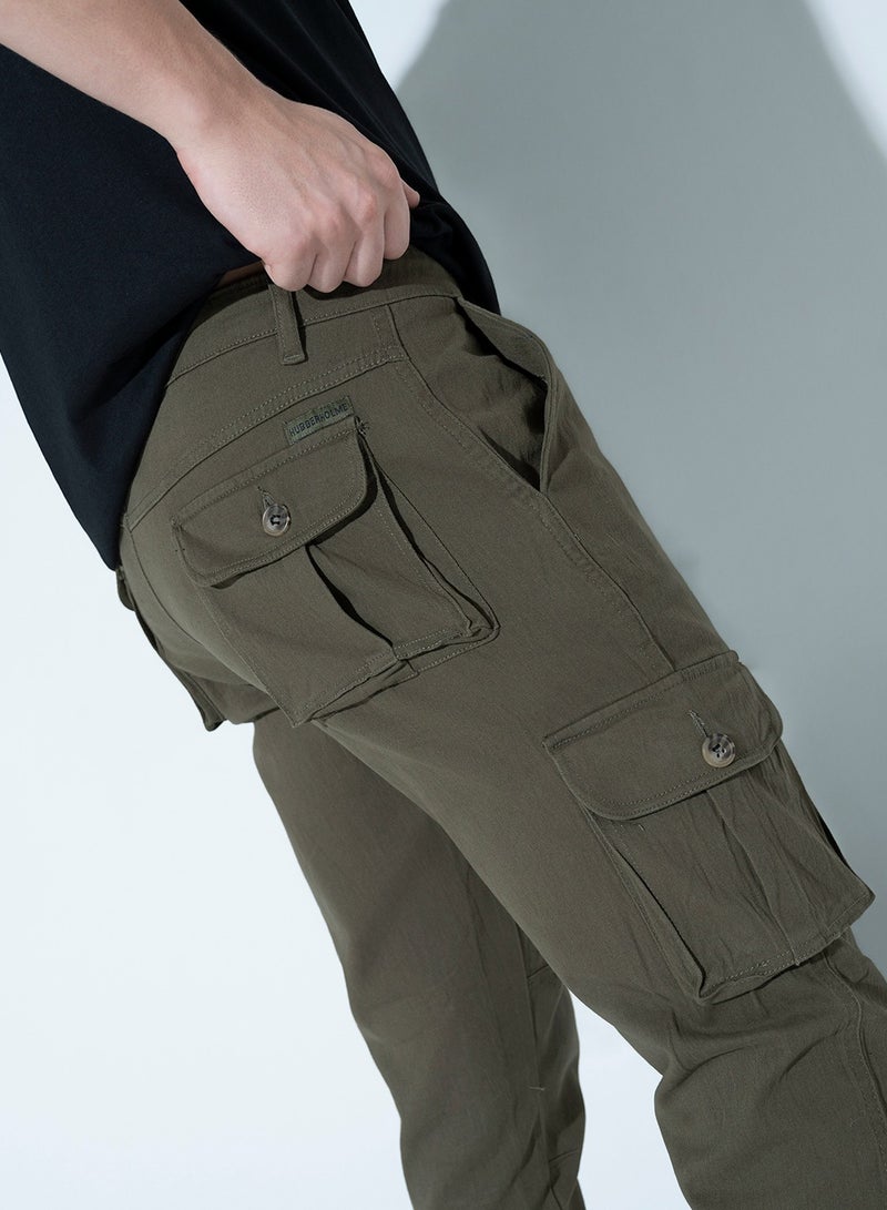 Men Olive Green Slim Fit Stretchable Solid Cargos