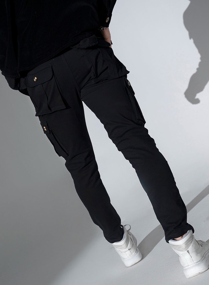 Men Black Slim Fit Cargo Trousers