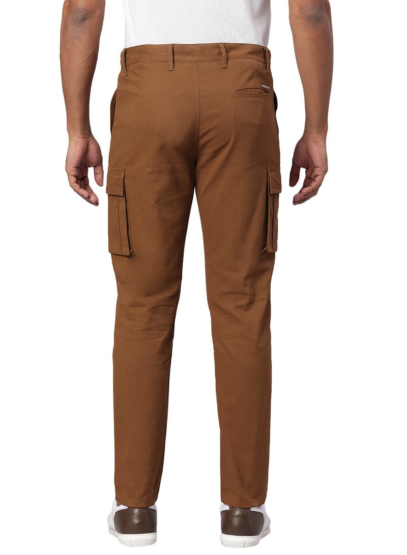 Men Smart Slim Fit Easy Wash Cargos Cotton Trousers