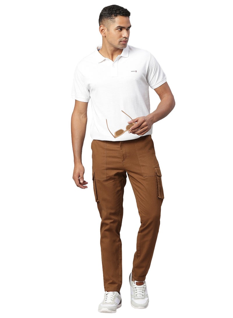 Men Smart Slim Fit Easy Wash Cargos Cotton Trousers