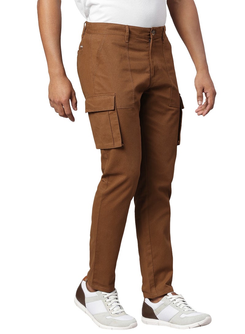 Men Smart Slim Fit Easy Wash Cargos Cotton Trousers