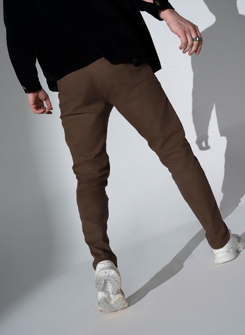 Men Brown Slim Fit Solid Chinos