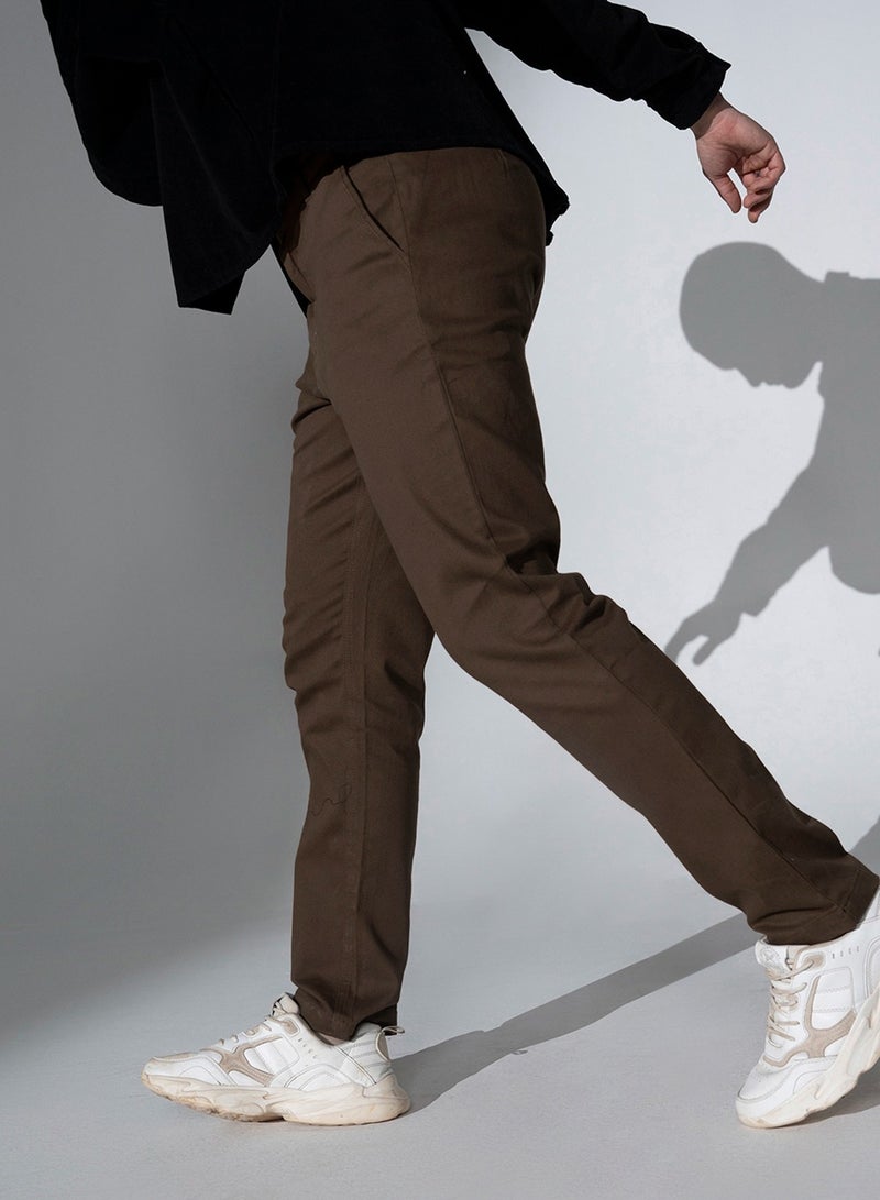 Men Brown Slim Fit Solid Chinos