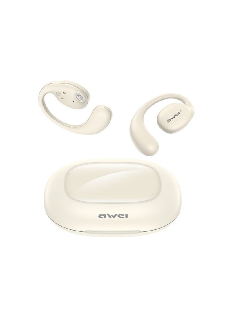 Awei T80 OWS Sports Bluetooth Headset Wireless Earhook Earphones Bluetooth 5.3 Headphones Long Battery Life Earbuds IPX6 Waterproof Earphones Digital Battery Display Comfortable Fit Earbuds white