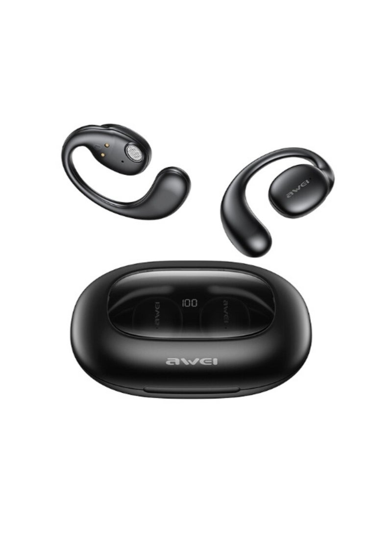Awei T80 OWS Sports Bluetooth Headset Wireless Earhook Earphones Bluetooth 5.3 Headphones Long Battery Life Earbuds IPX6 Waterproof Earphones Digital Battery Display Comfortable Fit Earbuds Black