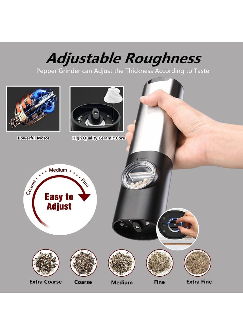 2 Piece Electric Salt and Pepper Grinder Set, Rechargeable Pepper Grinder with USB Rechargeable Base, Ajustable Grind Coarseness with LED Light