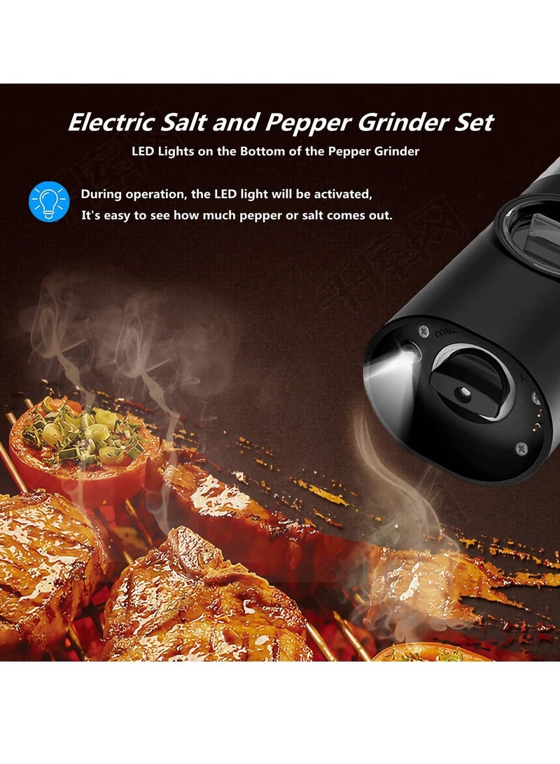 2 Piece Electric Salt and Pepper Grinder Set, Rechargeable Pepper Grinder with USB Rechargeable Base, Ajustable Grind Coarseness with LED Light