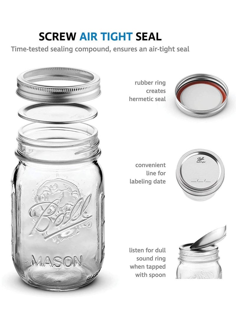 Glass Ma son Jars, Canning Jars Jelly Jars with Airtight lids for Canning, Preserving, Meal Prep, Overnight Oats, Jam 32, BALL, 3, Ma son Jars