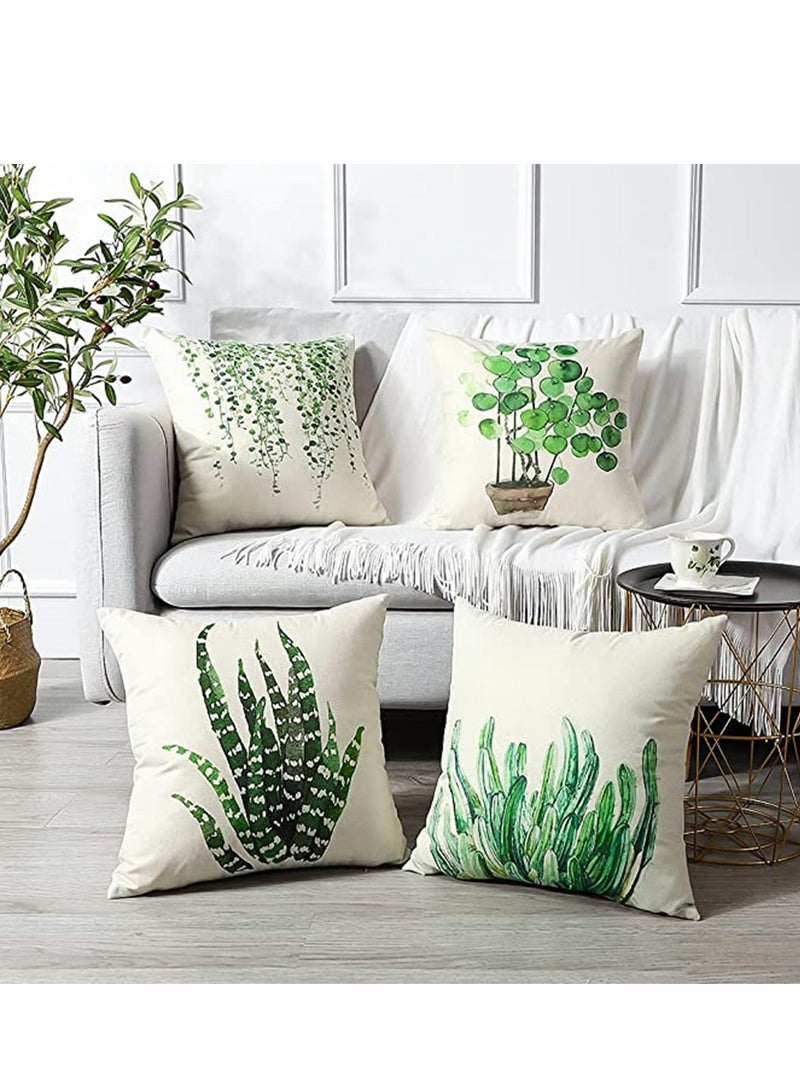 Pillows Set of 4 Decorative Throw Pillow Covers 45 x 45 cm, Green Leaf Waterproof Cushion Covers, Outdoor Cushion Cover Decorative Couch Pillows